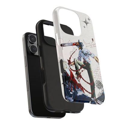 Horror Anime Tough Phone Case — Blood-Splatter Chainsaw Design