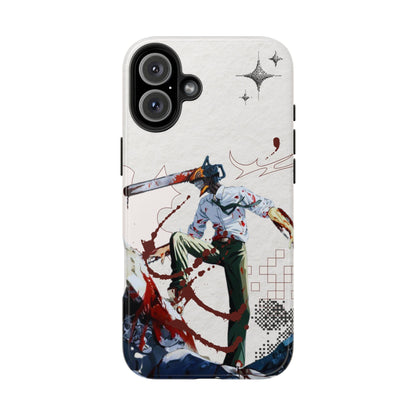 Horror Anime Tough Phone Case — Blood-Splatter Chainsaw Design