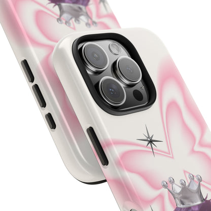 Romantic Anime Couple Tough Phone Case — Crown & Pink Butterfly Design