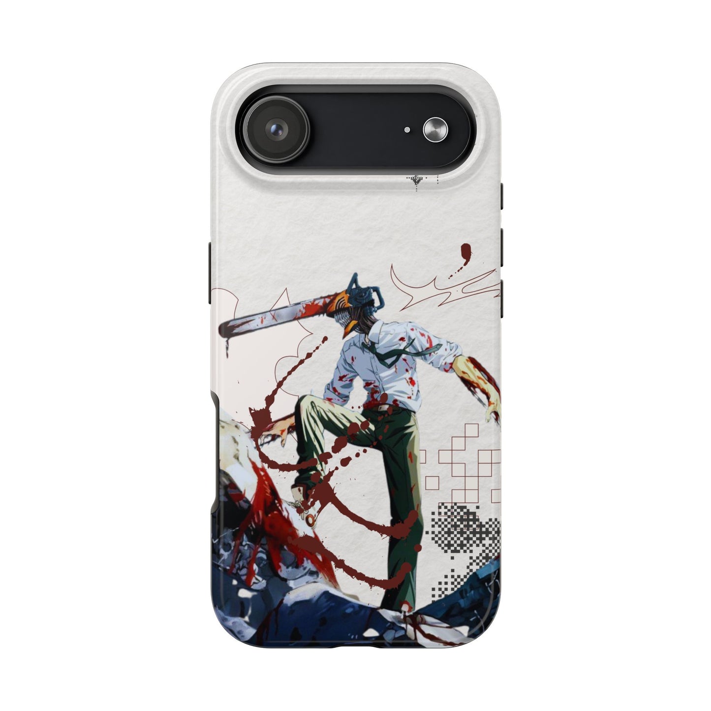 Horror Anime Tough Phone Case — Blood-Splatter Chainsaw Design