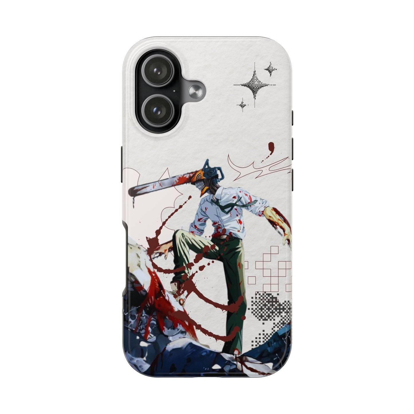 Horror Anime Tough Phone Case — Blood-Splatter Chainsaw Design