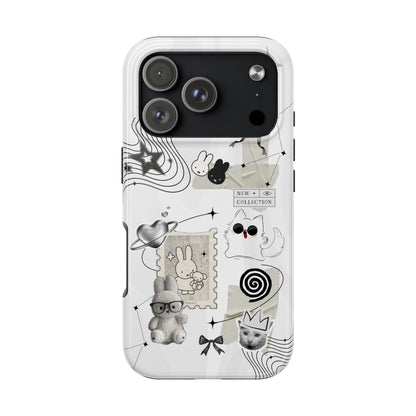 Nijntje Tough Phone Case — Whimsical Monochrome Collage (Bunny, Cat & Cute Icons)