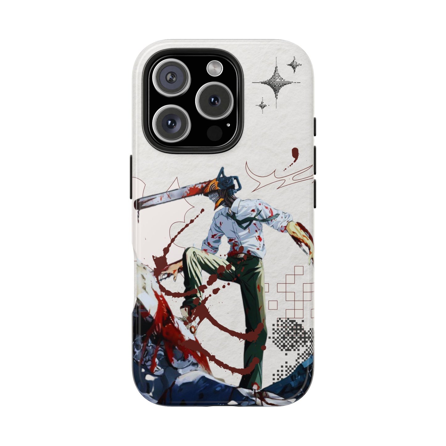 Horror Anime Tough Phone Case — Blood-Splatter Chainsaw Design