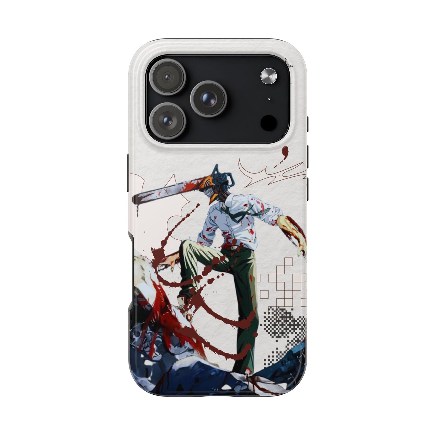 Horror Anime Tough Phone Case — Blood-Splatter Chainsaw Design